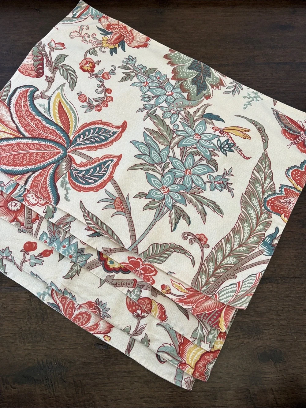 Pottery Barn Floral Butterfly Cream Blue Placemats (5) Summer Table Cotton Linen